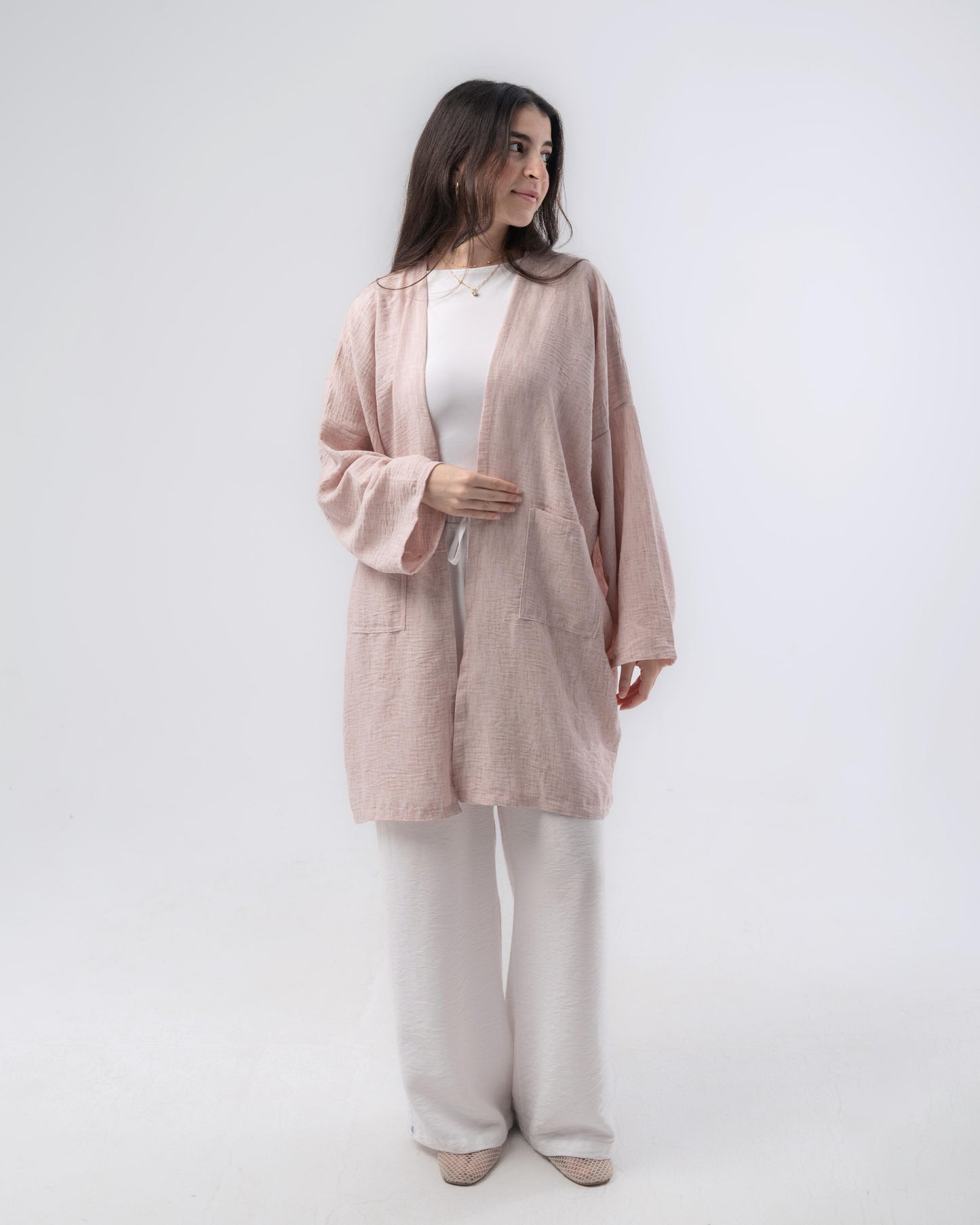 Blend-in Linen Kimono in Rose