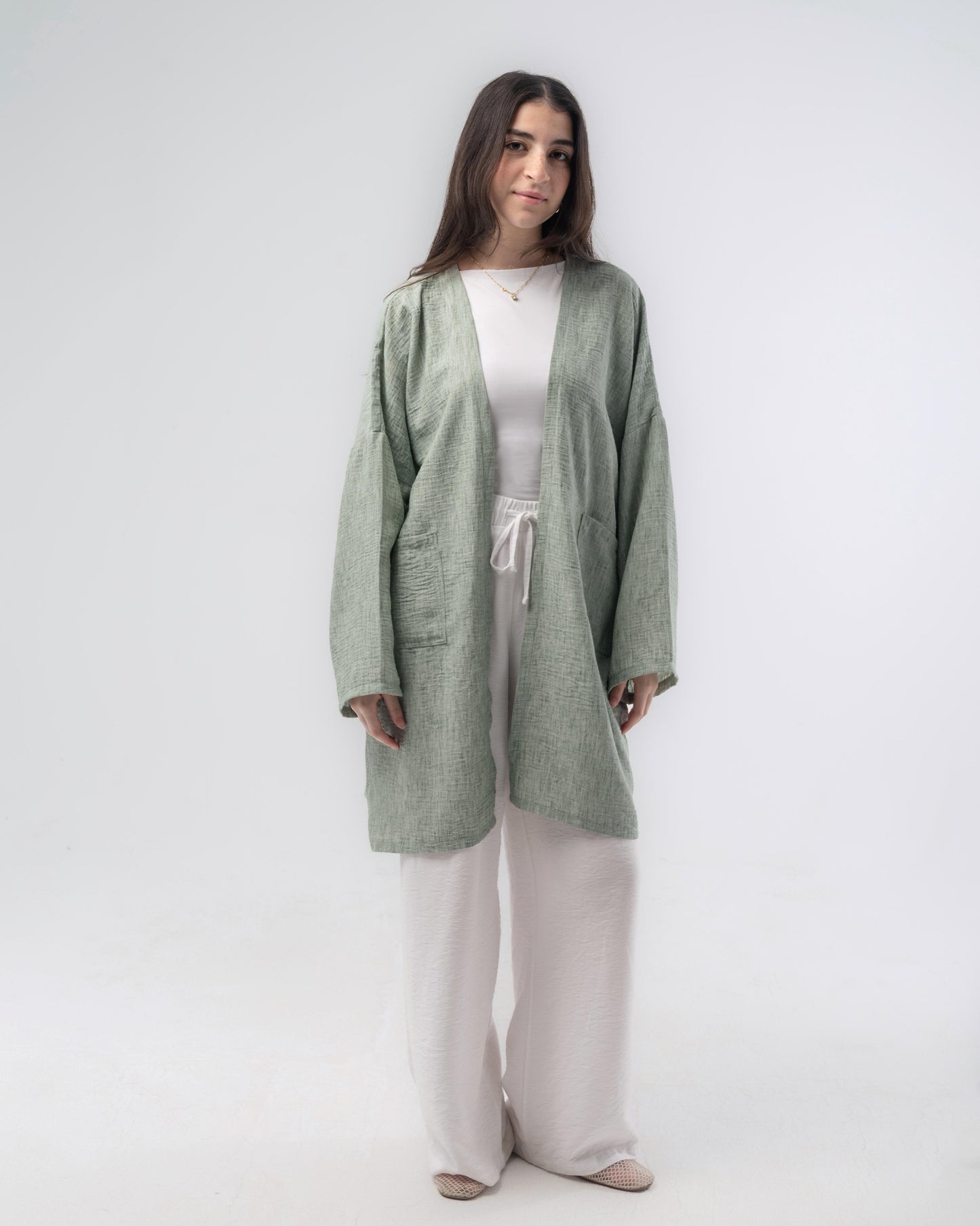 Blend-in Linen Kimono in Sage