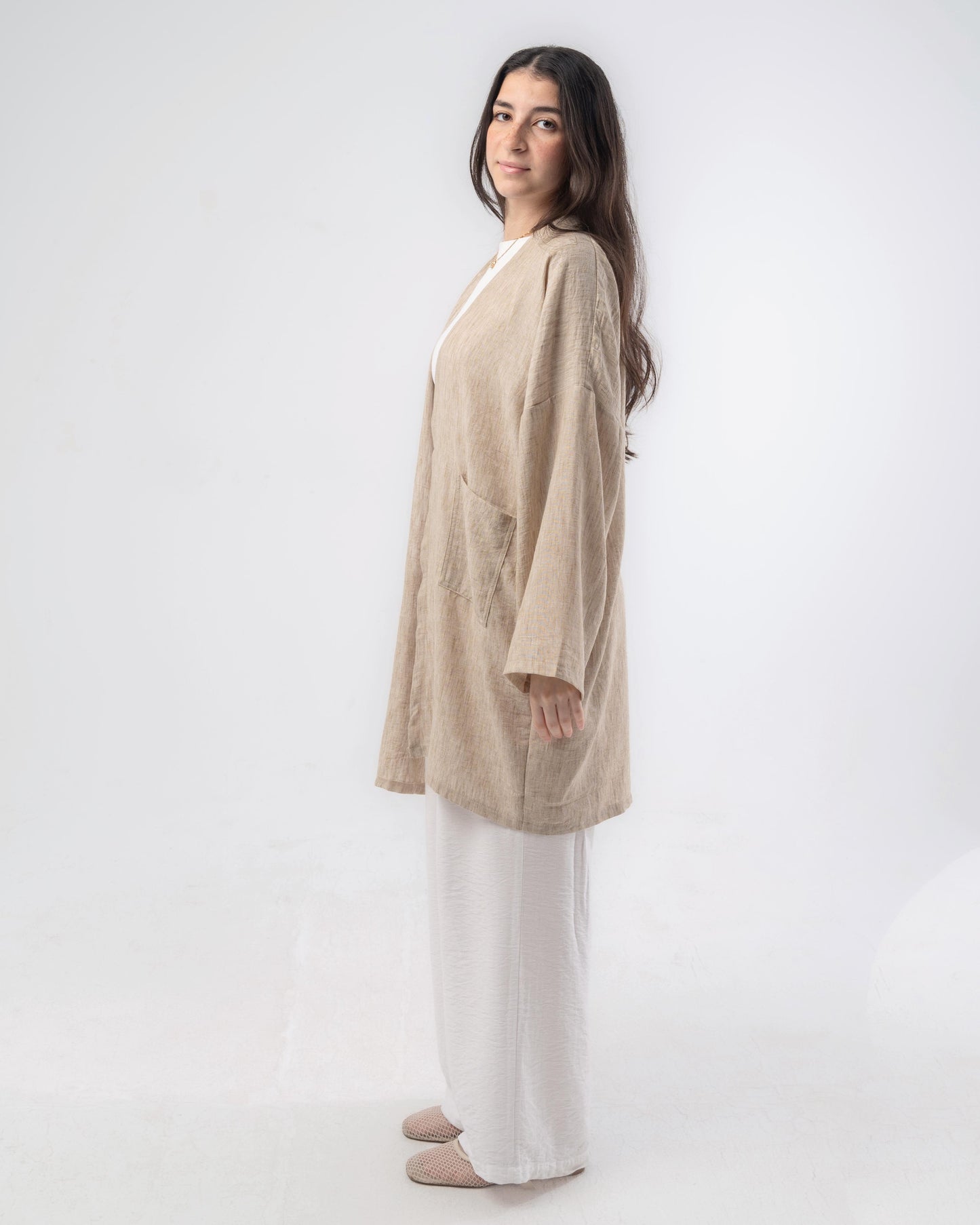 Blend-in Linen Kimono in Beige