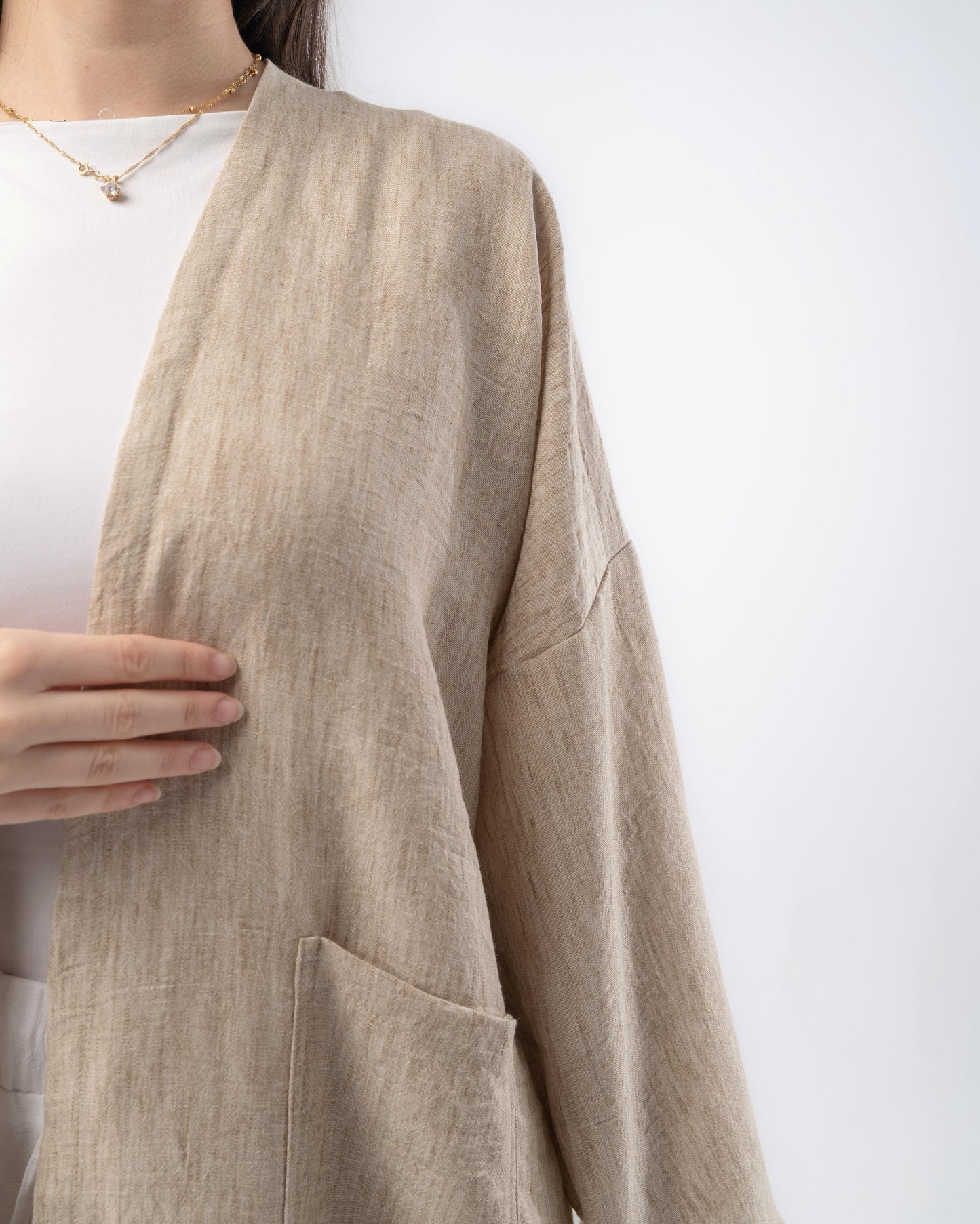 Blend-in Linen Kimono in Beige