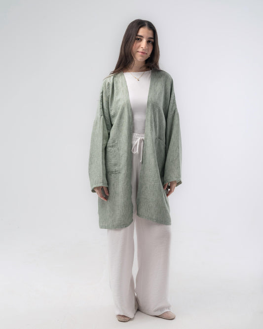 Blend-in Linen Kimono in Sage