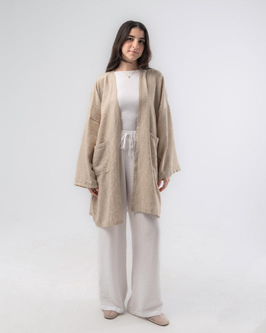 Blend-in Linen Kimono in Beige