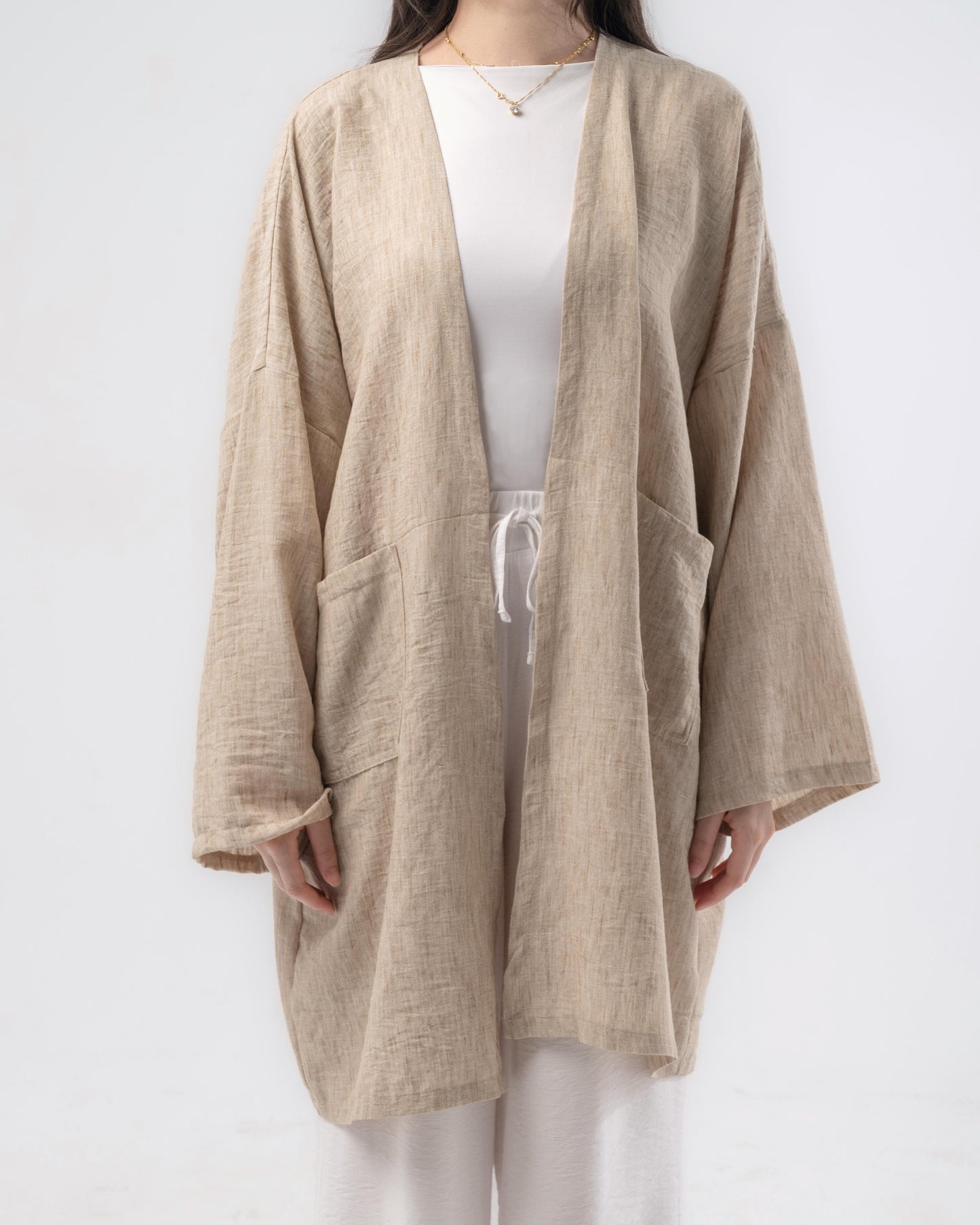 Blend-in Linen Kimono in Beige